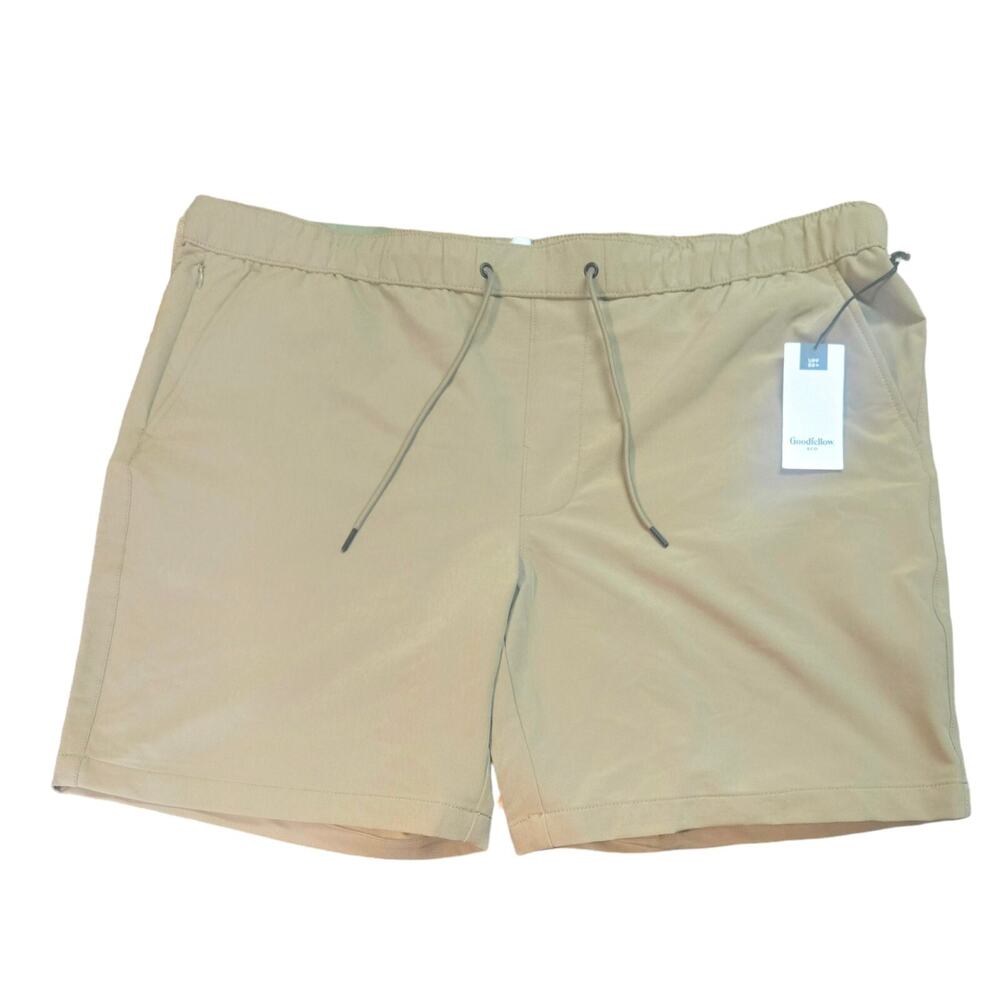 Goodfellow & Co Mens Tech Jogger Shorts Tan Adjustable waist Zip Pocket XXL NEW